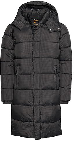 Superdry Herren Langer Ripstop Steppmantel Schwarz Raster XXL