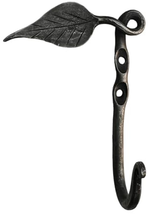 Living Ideas Hand Forged Wall Mounted Leaf Hook Wrought Iron Handmade Metal Rustic Hook for Plant, Mug & Hat Blacksmith Farmhouse Decor Coat Hook Rack Antique Finish Heavy Duty Kitchen Towel Hooks