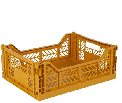 Ay-Kasa Caja Plegable, Estable, de plástico, apilable, Color Mostaza, Midi (40 x 30 x 14 cm)