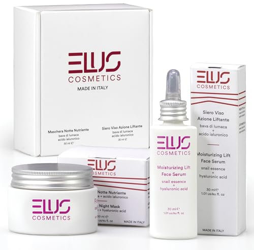 Siero e Crema Antirughe Bava di Lumaca - Acido Ialuronico Vit. E Burro di Karitè - Cofanetto Kit 2 in 1 Trattamento Viso Giorno-Notte Anti-Età, Maschera Antiage Nutriente e Idratante - ELUS COSMETICS