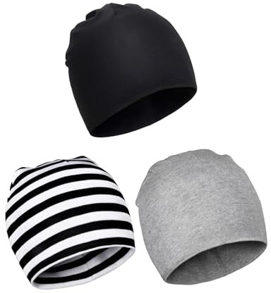 Becellen 3 Stück Baumwolle Baby Mütze, Feinstrick Kleine Kinderbeanie Weiche Warme Newborn Mütze für 0-4 Jungen Mädchen