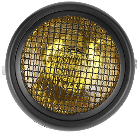 7in 55W Motorrad Grill Scheinwerfer Retro Stil Halogen Scheinwerfer Hohe Helligkeit Motorrad Beleuchtung Zubehör(Gelbe Linse)