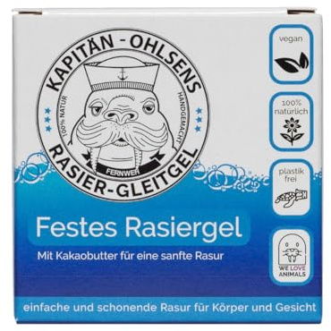 KAPITÄN OHLSEN Rasier-Gleitgel, festes Rasiergel - fester Rasierschaum für Frauen und Männer mit Kakaobutter für eine sanfte Rasur