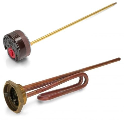 RESISTENZA RICURVA A TAPPO 1200W E TERMOSTATO 70/83°C SCALDABAGNO UNIVERSALE