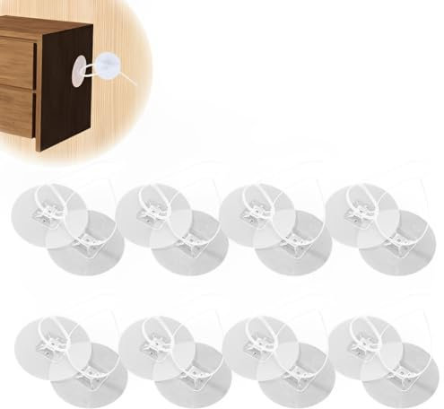 RAMGLYO 16 Stück Baby-Proofing & Haustierschutz, Möbel Kippsicherung, Ohne Bohren, Möbel-Wandanke, Möbelbefestigungsbänder, Möbelbefestigungen an der Wand, Schränke und Kommoden(runde)