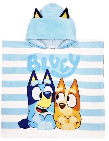 Bluey Boys Swimming Hooded Towel Poncho Bath Towel Hoodie Cover Up (Bluey Towel - Blue, One Size)