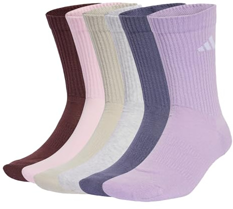 adidas Mixte CUSHIONED CREW SOCKS 6 PAIR PACK, Aurora Ruby/Preloved Violet/Powder Plum/Light Grey Heather, 6.5-8