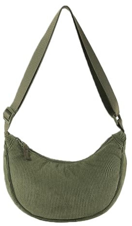 GUSXPPD Damen Cord Crossbody Bag, Halbmond Tasche Umhängetasche, Damen Halbmond Tasche Schultertasche Mit Einstellbar Schultergurt Lässige Umhängetasche aus Cord für jeden Anlass (Olivgrün)