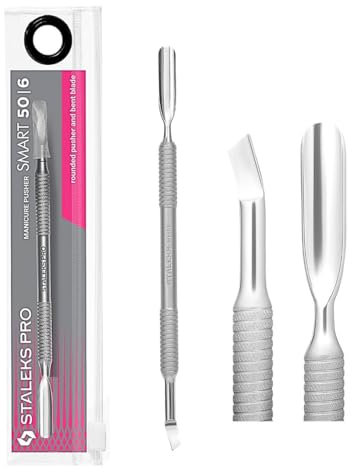 STALEKS PRO Empujador de cuticulas. Punta redondeada y punta limpiador. Manicura y Pedicura. Acero inoxidable. Smart 50/6
