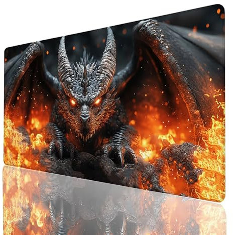 Alfombrilla Ratón XXL 1400x600x3mm Negro Alfombrilla Escritorio Grande, Mousepad Dragón con Bordes Cosidos, Desk Pad Impermeable y Antideslizante para Oficio Mesa Gaming Protector Escritorio GYL-160