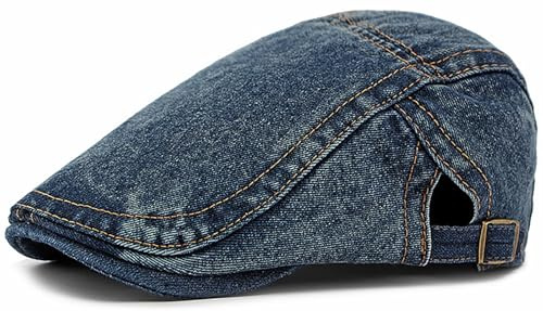 Buywis Denim Newsboy Flat Caps for Men Ivy Gatsby Golf Hunting Cabbie Beret Hats Dark Blue