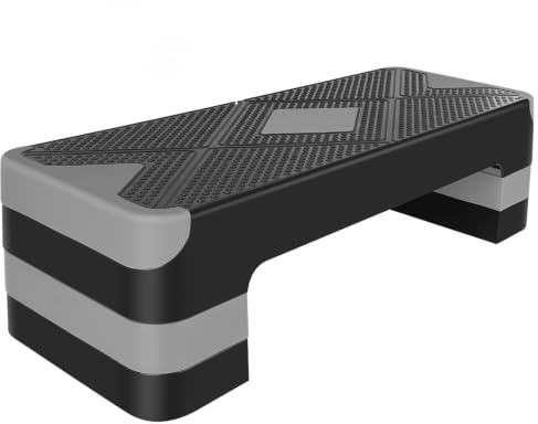Gymflex 3-Level Adjustable Aerobic Step Platform 10/15/20cm, Non-Slip Fitness Stepper 250KG Load, Home Gym Exercise Step Board for Cardio, Yoga, Workout, Multi-Use Home Office Stepper, Grey