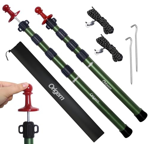Origem Tent Poles 2 Pcs Adjustable 90-280cm Aluminium Tarp and Awning Poles | Telescopic camping poles, 32mm heavy-duty canopy poles for camping tarp, beach, garden, backyard and sun sails