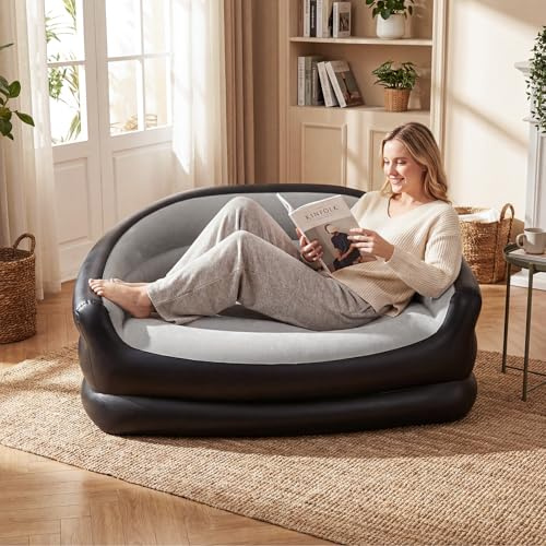 COSTWAY Sofá Inflable para 2 Personas, Sofá Hinchable Doble Portátil y Plegable con Superficie Flocada, Reposabrazos, Sillón Inflable para Exterior, Interior, Camping, Viajes, Sin Bomba