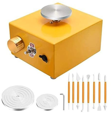 torno de alfarero, Herramientas de arcilla y mini llave inglesa, máquina eléctrica for cerámica, ideal for principiantes, niños, adultos enseñanza escolar(Yellow)