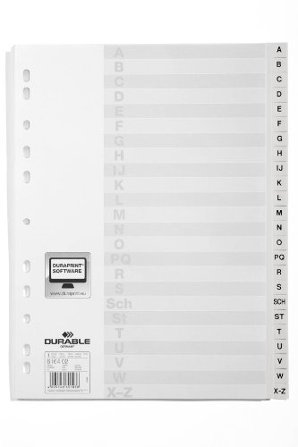 Durable Zahlenregister (A4, mit Deckblatt, geprägte Taben A-Z 24-teilig, PP Universallochung) 10 Stück, weiß, 616402
