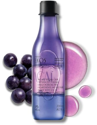 natura - Ekos Açaí Triple Phase Shower Oil - Revitalizing In-Shower or Bath Body Oil - Anti-Dullness - Scented - Bath Oil - Skin Moisturizer - Vegan Skin Care - Brazilian Beauty - 6.7 fl oz (200ml)