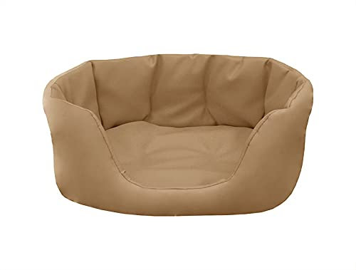 Juelle Hundebett aus Kunstleder, Bett Halbherd Hunde, flauschiges Hundekissen, Sofa Paris S-XL (80x60 cm, Beige)