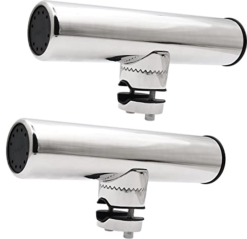 Geloo Supporto per canna da pesca in acciaio inox Supporto per canna da pesca marina, morsetto su asta regolabile su rotaie di montaggio su rotaie in acciaio inox 7/8 (22 mm) a 1 (26 mm)