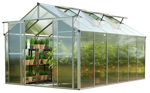 GFP Serre Topas 6 Cadre Aluminium 225x384 cm Plaques Double paroi 6 mm indéformables & résistantes aux intempéries