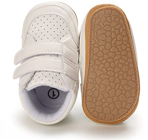 E-FAK Baby Shoes Boys Girls Infant Sneakers Non-Slip Rubber Sole Toddler Crib First Walker Shoes(12 White, 6-12 Months)