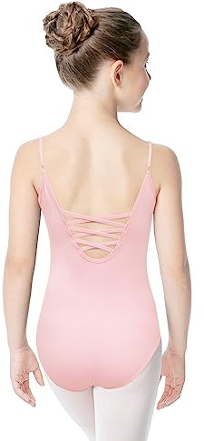 Klassisk Dance Body Kvinnor Flickor Balettdräkt Tank Body Gymnastik Leotards med Justerbara Axelband, Rosenröd, 120