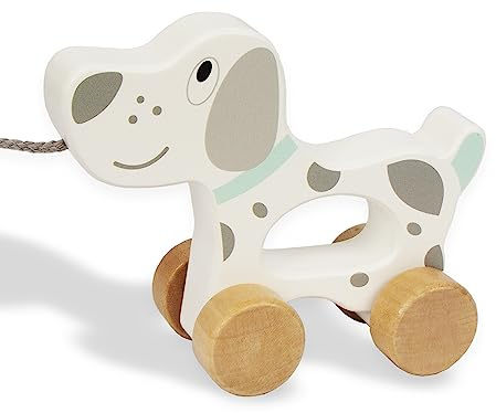 WoodenEdu Baby Toys Car,Wooden Pull Along Toddler Toy, Developmental Toy for 1 Year Old Girl Boy Birthday Gift (Dog)