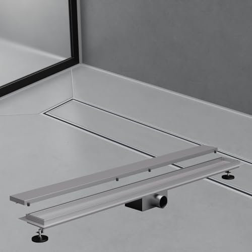 HAGO 24 caniveau de douche en argent I 90 cm I 2 en 1 Siphon de sol en acier inoxydable I Caniveau d'écoulement de douche de qualité supérieure avec filtre à cheveux I Caniveau de douche carrelable et