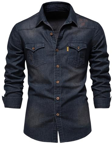 Btmpmcs Herrskjorta denim vardaglig klänning skjorta långärmad Oxford skjorta normal affärsskjorta tjock jeans skjorta arbetsskjorta med 2 fickor, marinblå, 3XL