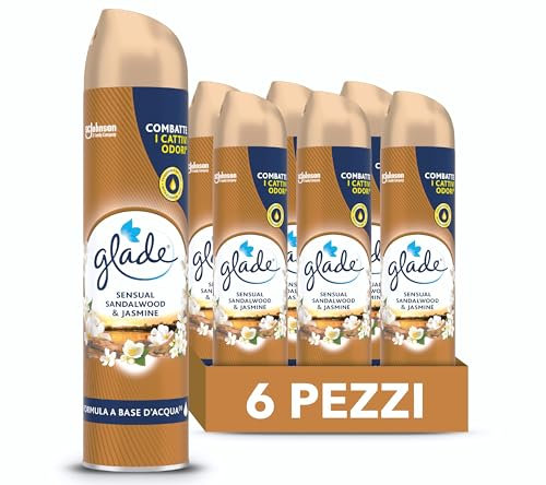 Glade Deodorante per Ambienti Spray, Fragranza Sandalo di Bali e Gelsomino, Formato Scorta da 6 Spray da 300ml