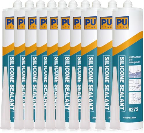 Pustar Pheyoung Sanitärsilikon Sanitär Silikon Wasserdichtes Bad Küche Dusche Badezimmer Feuchträume 300ml Kartusche (Weiß, 10 Kartuschen,MHD: 29.05.2025,gratis Rückgabe)