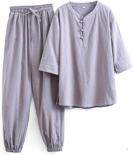 Tai Chi Anzüge Tai Chi Kleidung Frauen Kung Fu Uniform Baumwolle Leinen Kampfsport Set Kurzarm Hosen Zen Meditation Uniform Tai Chi Kleidung, Tang Anzug Chinesische Traditionelle Kleidung, Grau L