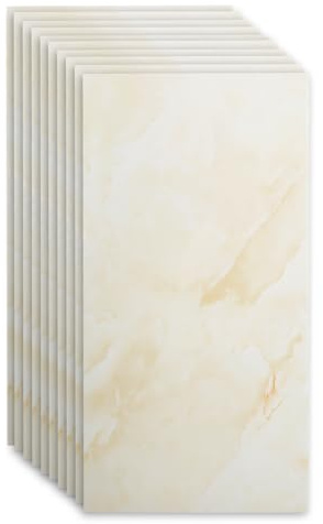 GHIBFBT Adesivi per piastrelle, autoadesivi, impermeabili, 60 cm x 30 cm, in PVC, 10 pezzi, effetto marmo 3D (beige), APP-TAW0014-A-DE-FBA-XBB
