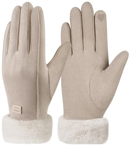 Omtofo Handschuhe Winter Damen Beige Touchscreen Warme Winterhandschuhe, Outdoor Winter Geschenke FüR Skifahren Radfahren Geschenk