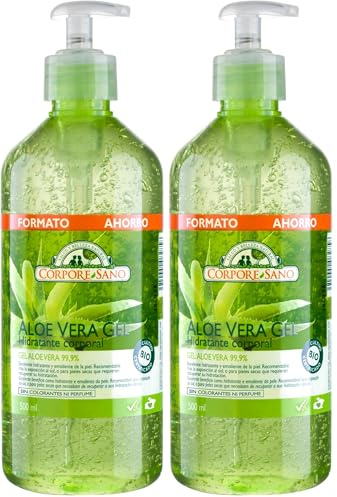 Corpore Sano - Aloe Vera Gel 99% Bio, Aftersun Natural, Hidratante, Nutritivo y Reparador, Apto para Pieles Sensibles, Vegano, Sin Parabenos, Siliconas, Colorantes ni Perfume, 500ml (Paquete de 2)
