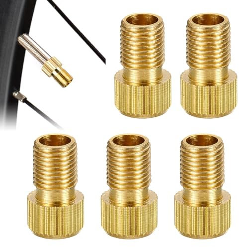 Polartreehome 5 Stück Fahrradventil-Adapter, DV und S-V zu AV Ventil, Adapter französisches Ventil, Fahrradventilkappen-Adapter, Fahrrad Messing Tubeless Ventil Adapter, Fahrradventil-Adapter-Sets