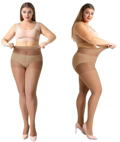 MANZI Plus Size Pantyhose 20 Denier 4 Pairs Black Summer Sheer Tights for Women XL, XXL, XXXL, XXXXL