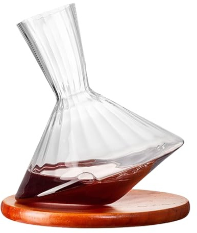 Karaff, Karaff for snurrande vin, Vinluftare, Kristallkaraff, Manuell roterande Kristallkaraff, Vinkaraff med trähållare, perfekt for vindrickare