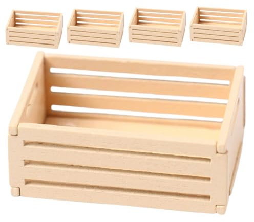DOITOOL Dollhouse Miniature Baskets Set 5pcs Handmade Wood Storage Crates for Tiny House Decorations