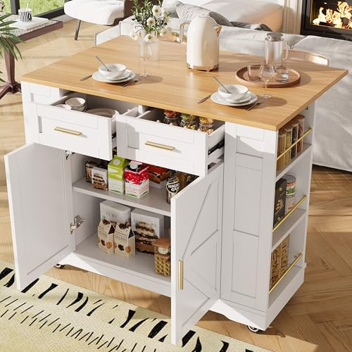 Kebnor Moderna isola da cucina, armadio da cucina, armadio a buffet, carrello da pranzo con venature del legno, armadio a buffet, tavolo da pranzo multifunzionale con spazio di archiviazione, carrello