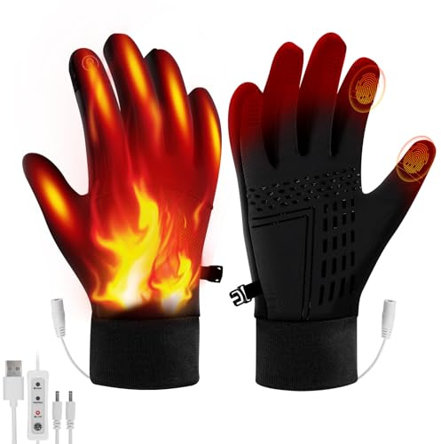 Ertisa USB Heated Gloves for Men Women, Full Finger Electric Heated Gloves 3 Levels Temperature Thermal Heated Mittens Double-Sided Heating Hand Warmers Winter Gifts for Outdoor Skiing Cycling Hiking