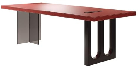 Enkelt Modernt kontorsskrivbord, rött läder, rymligt skrivbord med laddningsuttag Skrivande(XL)