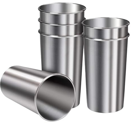 Dricksmuggar i rostfritt stål, 6 st, 600 ml okrossbara vinmuggar, stapelbara, hållbara muggar, dricksmuggar för vuxna, utomhusäventyr, skola, picknick på fa