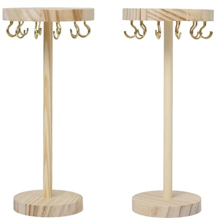Keboyoe Lot de 2 Présentoir à Bijoux en Bois avec 12 Crochet Support Bijoux Femme porte Bijoux Bracelet Présentoir Collier Bois Boucle D'oreille Bague, Détachable, pour la Chambre à Coucher Coiffeuse