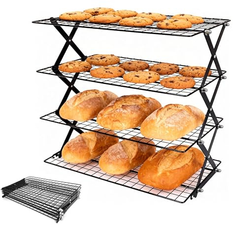 Debtrop 4 Tier Collapsible Cooling Rack for Baking, Cookie Baking Gadgets, Adjustable ＆ Stackable Stainless Steel Baking Rack for Baking, Cookies, Bread, Gifts for Baking Must Haves