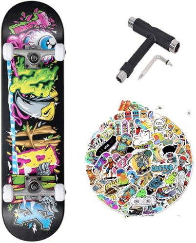 Skateboard completo Tony Hawk PROFESSIONALE Serie Principiante 8.0 con tool multiuso + 50 stickers (ransom + sticks + tool, 8.0)