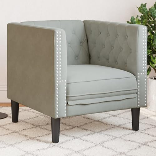 QUAHEAS Fauteuil Chesterfield, en velours, gris clair, rembourré, avec agrafage à boutons, 71 x 74,5 x 70,5 cm, fauteuil club stable pour salon, coin lecture et détente