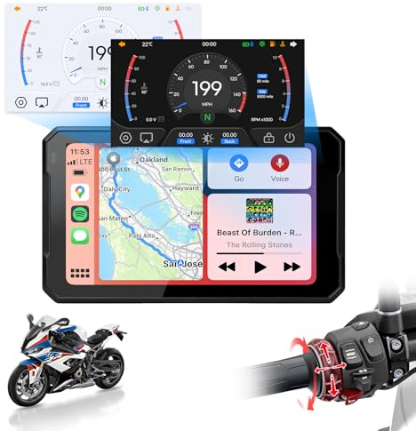 Motorrad Carplay Bildschirm mit Native Wonder Wheel für BMW Motorrad, Wireless CarPlay & Android Auto, Bluetooth, 7 Zoll Display Wasserdichter Touchscreen Motorradnavigationsgerät Navi, Datenauslesung