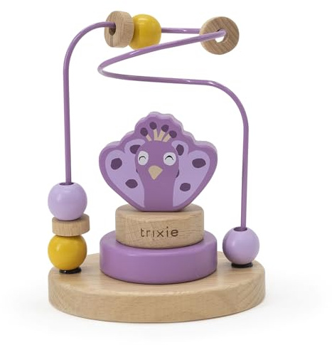 Trixie Motorikschleife Baby, Spielzeug Holzspielzeug Motorikwürfel | Babyspielzeug für 6 Monate alte Kleinkinder, Schiebe-Perlen, Geschenk zur Geburt Mädchen und Jungs