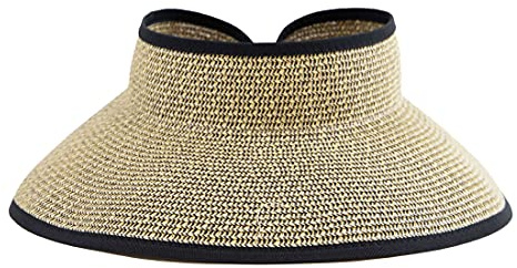 San Diego Hat Company Signature Women's Ultrabraid Large Brim Visor with Ribbon Binding & Sweatband, Sun Hats for Women, Multi/Black